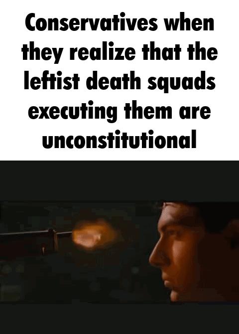 Conservatives when they realize that the leftist death squads executing them are unconstitutional