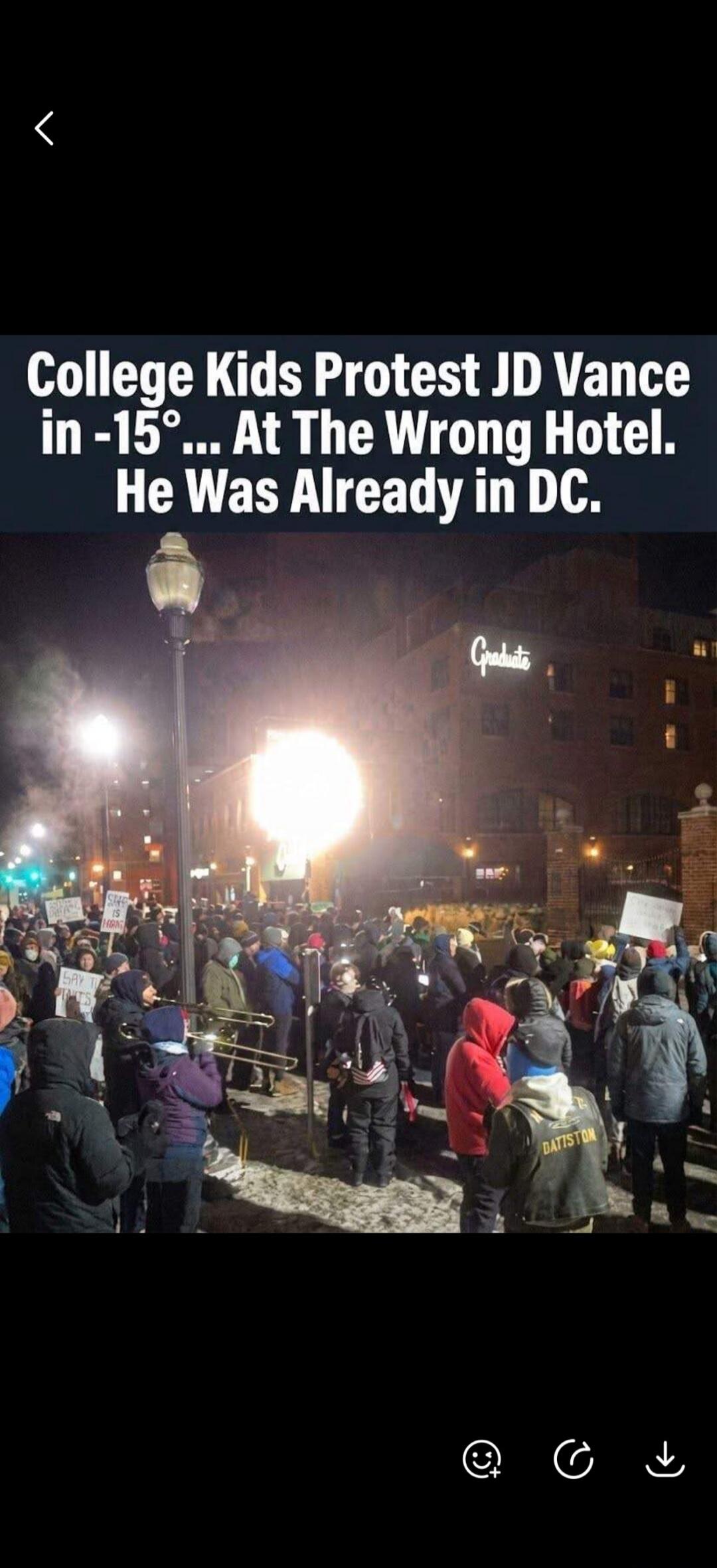 College Kids Protest JD Vance in -15°... At The Wrong Hotel. He Was Already in DC.