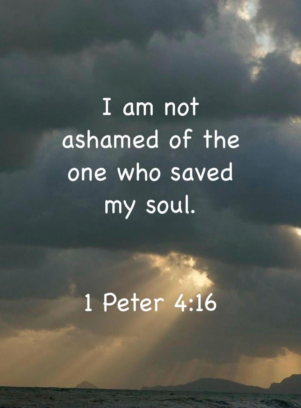 I am not ashamed of the one who saved my soul. 1 Peter 4:16