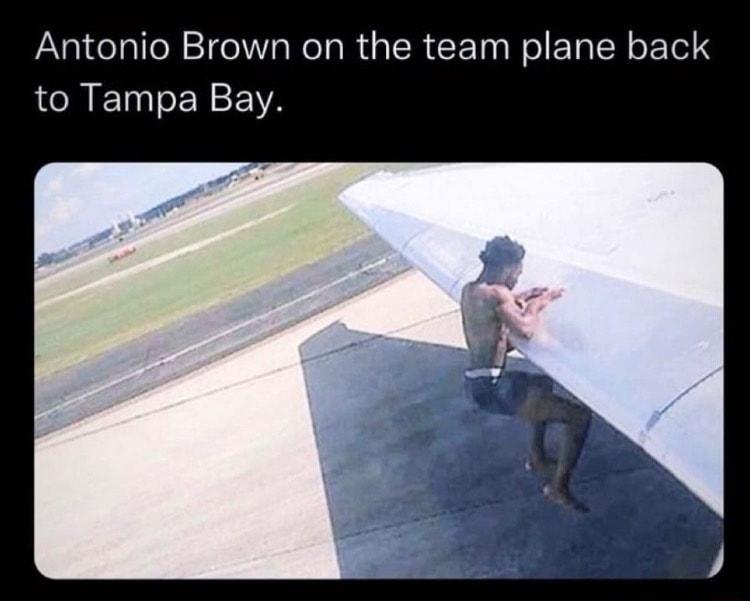 Antonio Brown on the team plane back to Tampa Bay