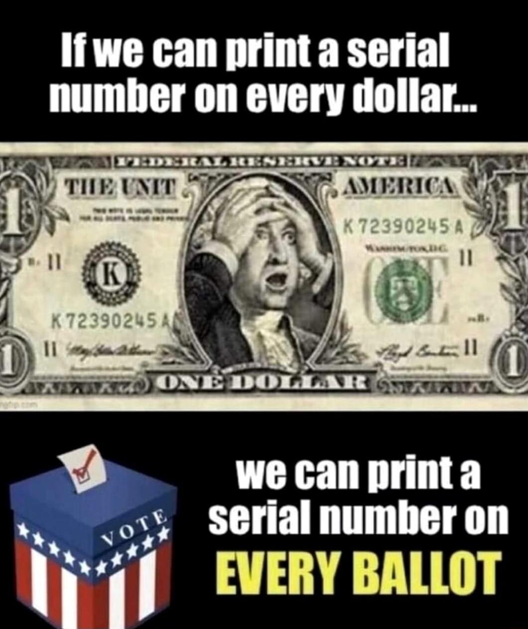 If we can print a serial number on every dollar 9 we can printa y Serial number on Nij EvERY BALLOT