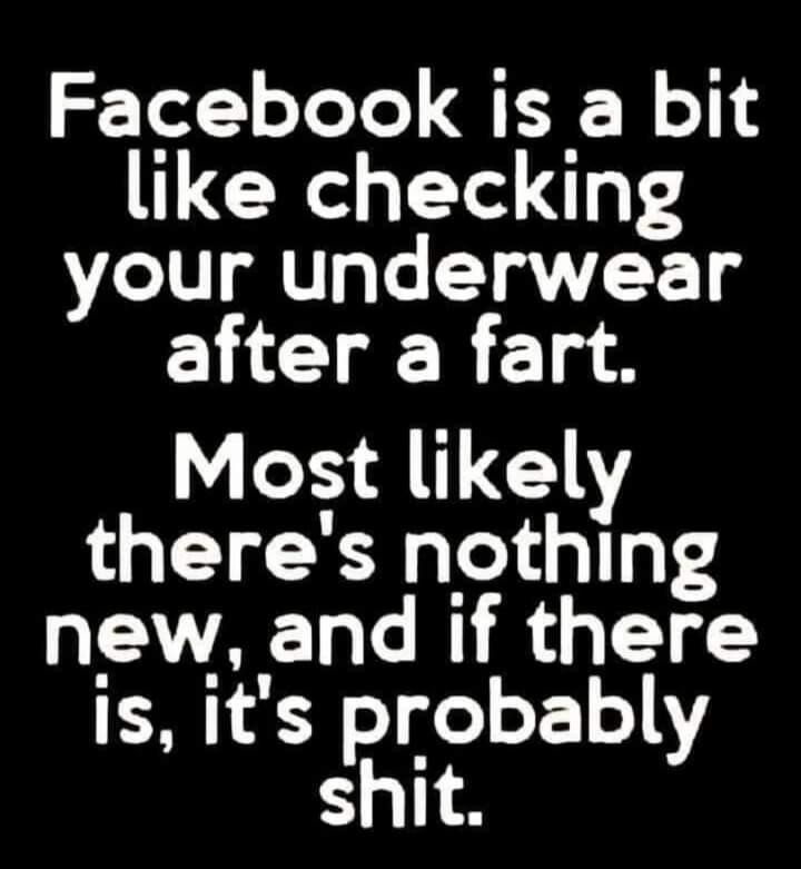 Facebook is a bit like checking your underwear after a fart ALY theres nothing new and if there is its probably shit