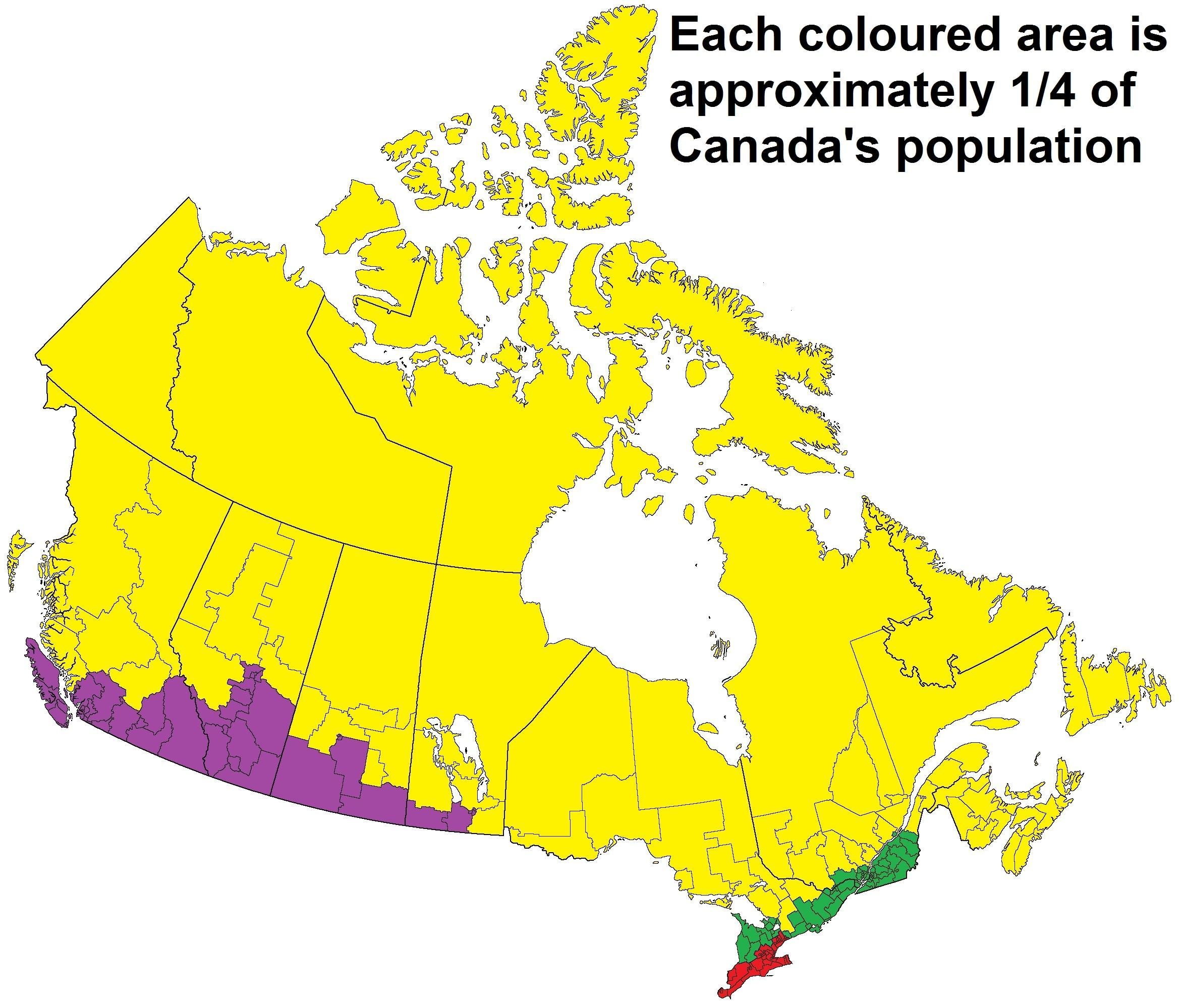 Each coloured area is approximately 14 of Canadas population osted in rdataisbeautiful