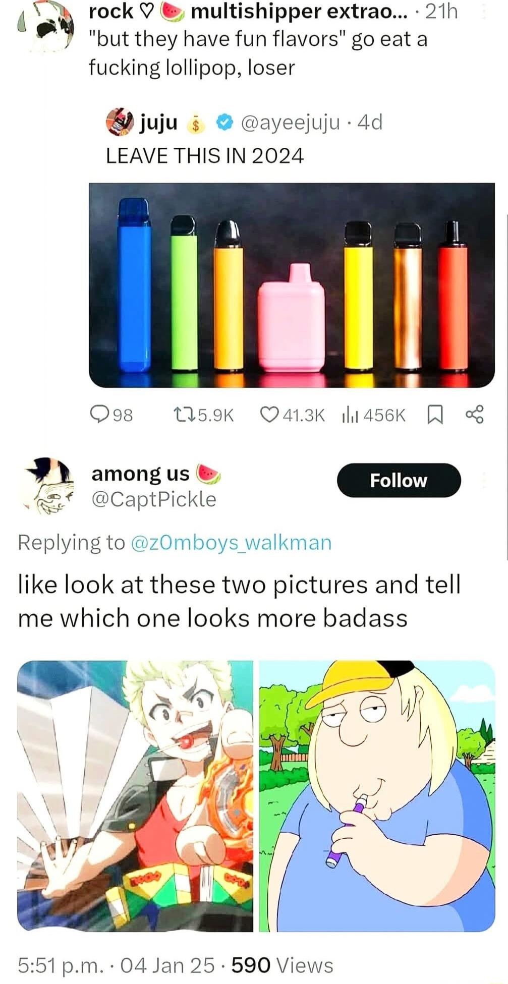 Q rock V multishipper extrao 21h 7 but they have fun flavors go eat a fucking lollipop loser quju i ayeejuju 4d LEAVE THIS IN 2024 Qos 1M59K Q413K liaseK o8 Do GEE CaptPickle Replying to z0mboys walkman like look at these two pictures and tell me which one looks more badass 551 pm 04 Jan 25 590 Views