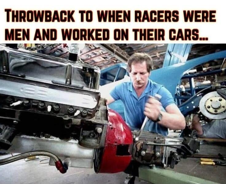 Throwback to when racers were men and worked on their cars...