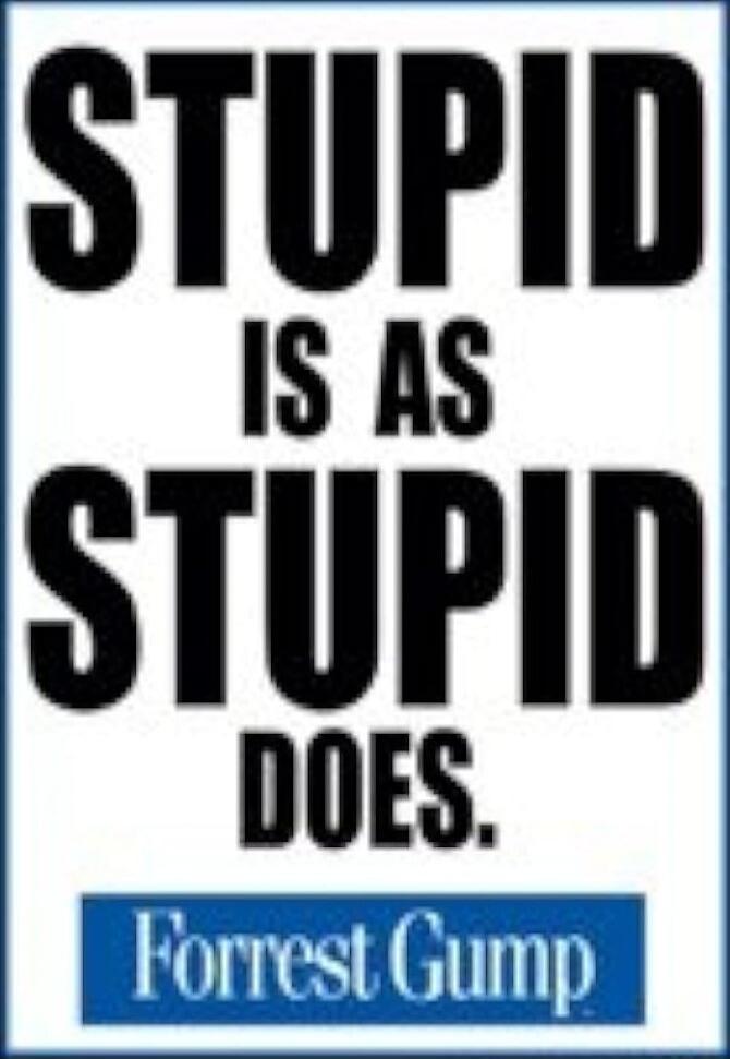 STUPID IS AS STUPID DOES. Forrest Gump
