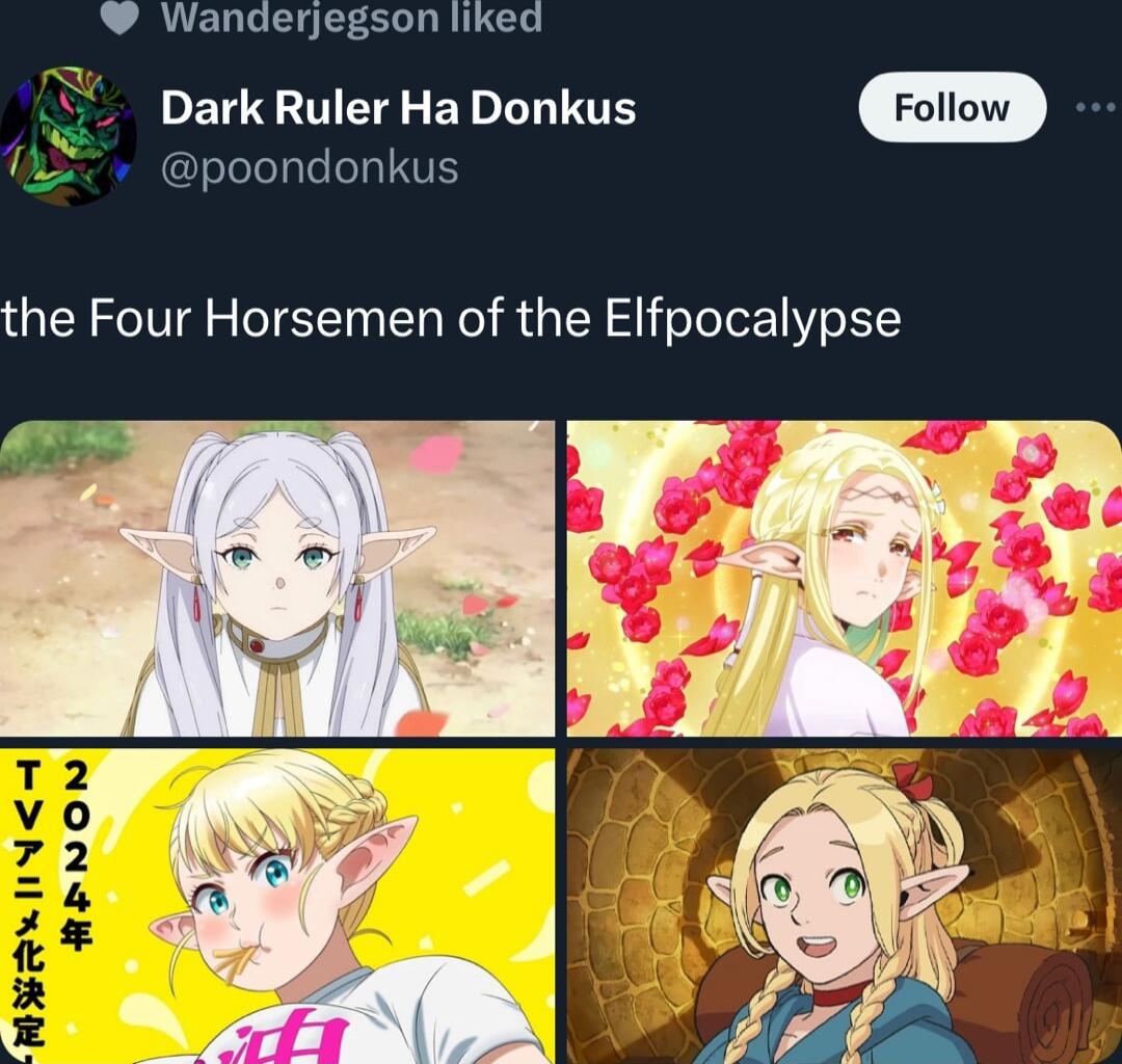 Wanderjegson liked DETETEEEDLLTGH poondonkus the Four Horsemen of the Elfpocalypse