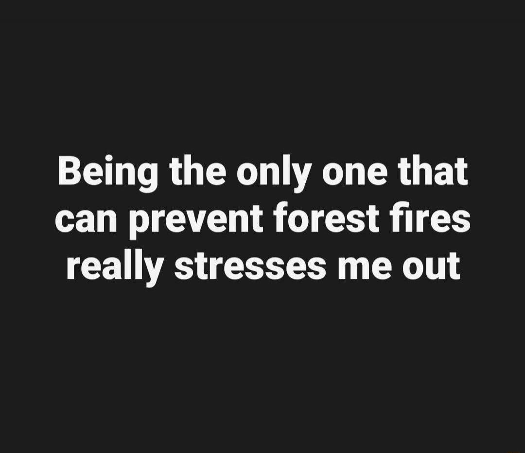 Being the only one that can prevent forest fires really stresses me out