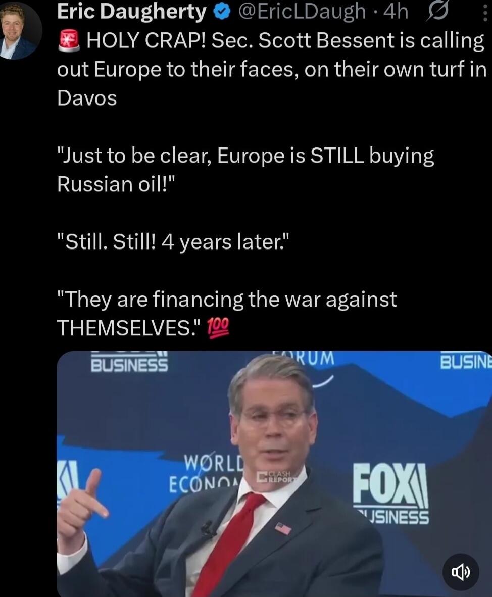 HOLY CRAP! Sec. Scott Bessent is calling out Europe to their faces, on their own turf in Davos

