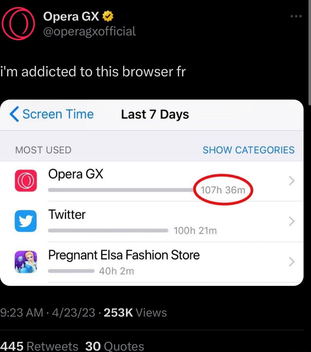 Opera GX im addicted to this browser fr ScreenTime Last7 Days SHOW CATEGORIES Opera GX D Twitter Pregnant Elsa Fashion Store