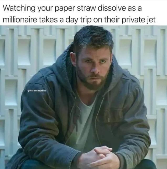 Watching your paper straw dissolve as a millionaire takes a day trip on their private jet