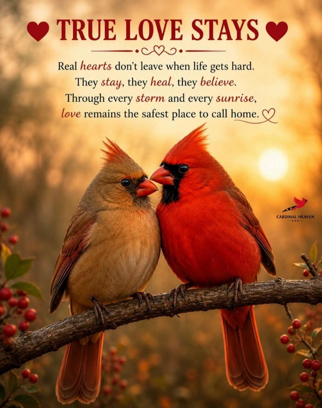 TRUE LOVE STAYS Real hearts don't leave when life gets hard. They stay, they heal, they believe. Through every storm and every sunrise, love remains the safest place to call home. CARDINAL HEAVEN -USA-
