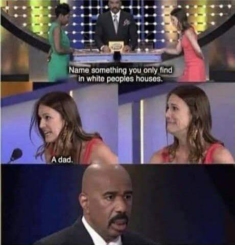 Name something you only find in white peoples houses. A dad.