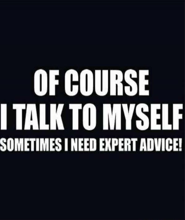 OF COURSE I TALK TO MYSELF SOMETIMES I NEED EXPERT ADVICE!