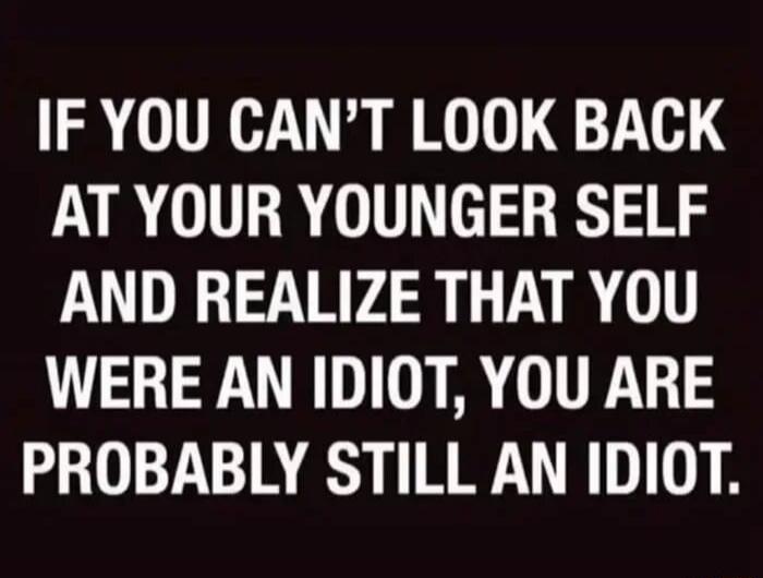 IF YOU CANT LOOK BACK YR VR VITE S 20 LULE RV R AR VT WERE AN IDIOT YOU ARE PROBABLY STILL AN IDIOT