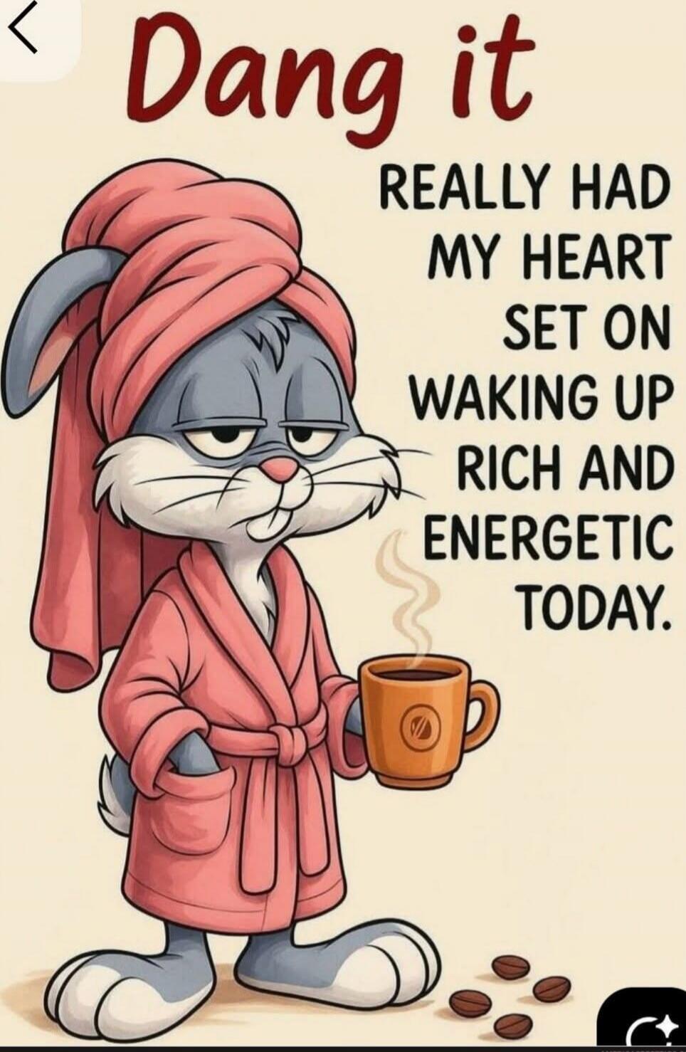 Dang it REALLY HAD MY HEART SET ON WAKING UP RICH AND ENERGETIC TODAY.