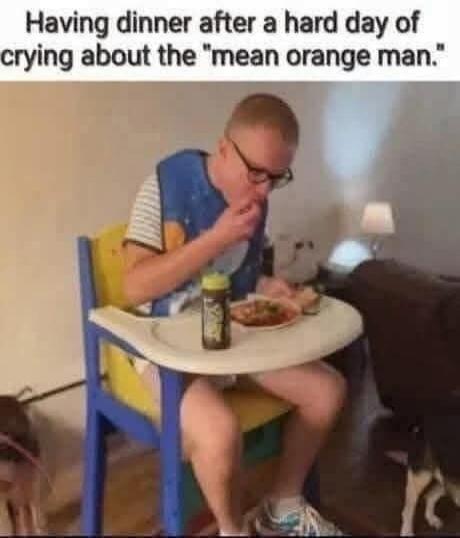 Having dinner after a hard day of crying about the 