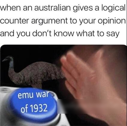 hen an australian gives a logical counter argument to your opinion and you dont know what to say