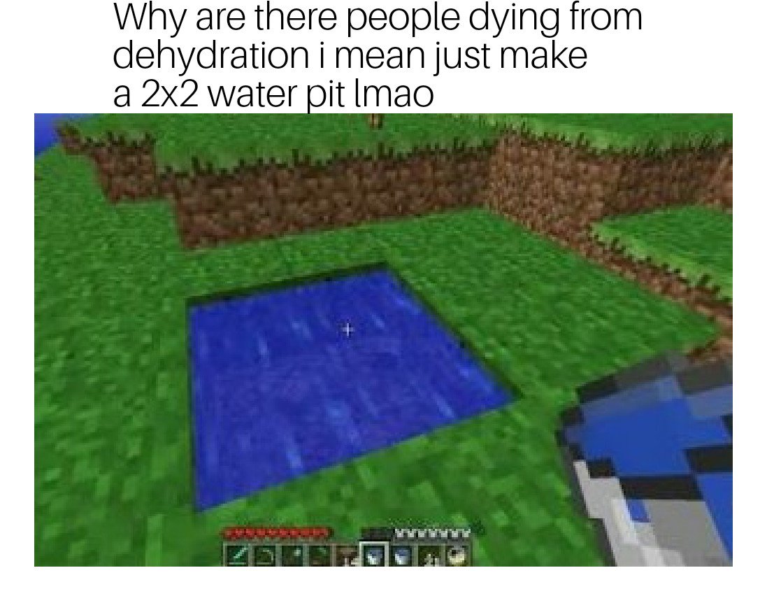 Why are there people dying from dehydration i mean just make a 2x2 water pit Imao
