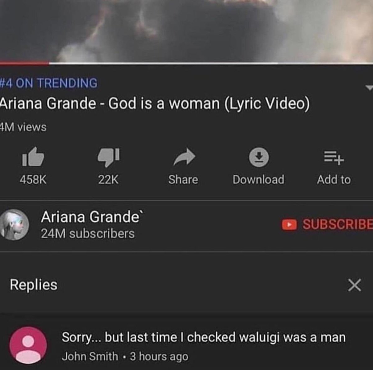 t4 ON TRENDING N ENC 1ol RN elol NI RO o oo o W R eAVAe ETo AV RVITSNVS 15 o el 458K 22K Share Download Add to Ariana Grande 24M subscribers SUBSCRIBE ET I X Y 200 o 1U1 l F 15 1 g et g Yol Ta RV V T RV W g John Smith 3 hours ago