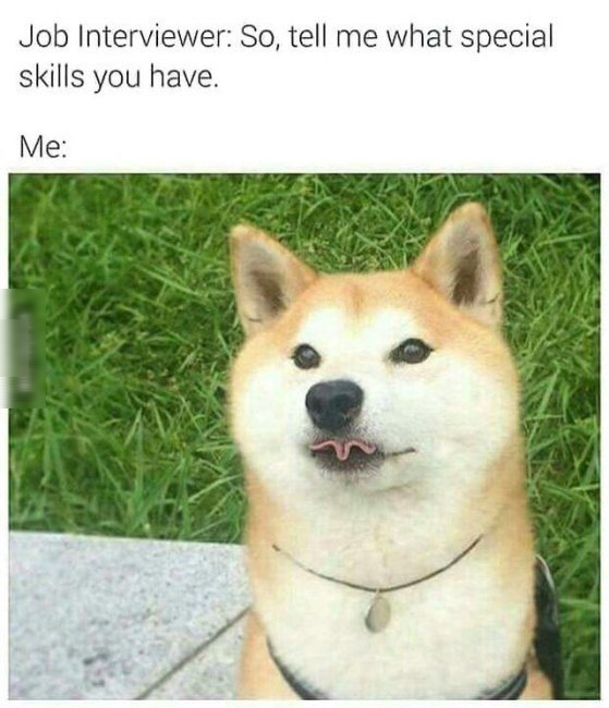 Job Interviewer So tell me what special skills you have Me