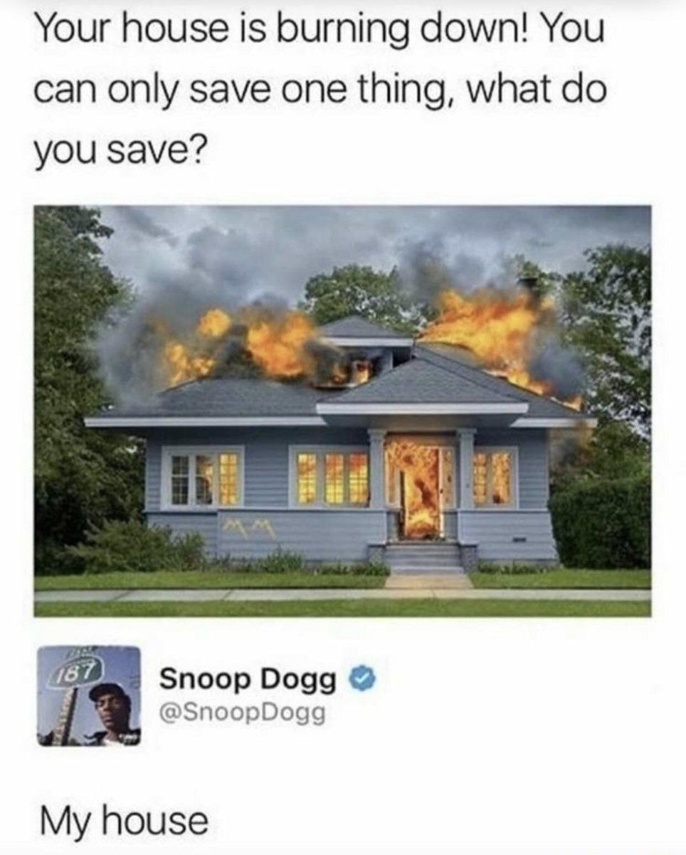 Your house is burning down You can only save one thing what do you save SnoopDogg m Snoop Dogg My house