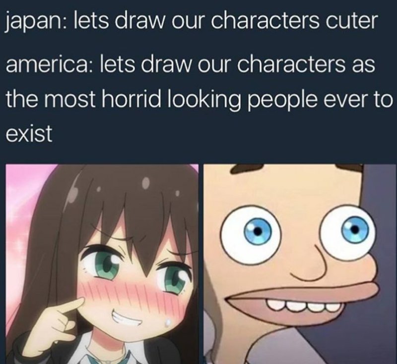 japan lets draw our characters cuter america lets draw our characters as the most horrid looking people ever to exist