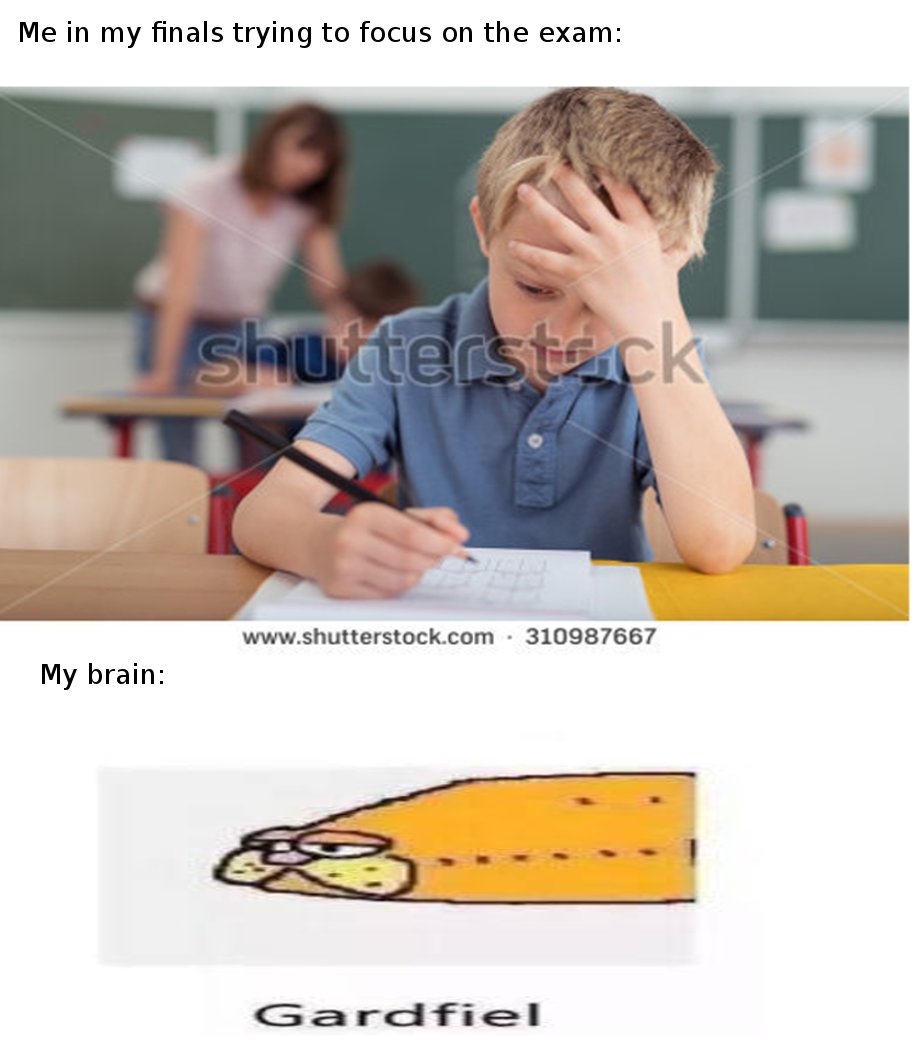 Me in my finals trying to focus on the exam wwwshutterstockcom 310987667 My brain Gardfiel