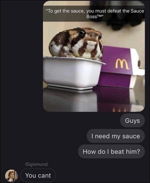 AT E To get the sauce you must defeat the Sauce Boss el need my sauce How do beat him Sigis nd RITREL