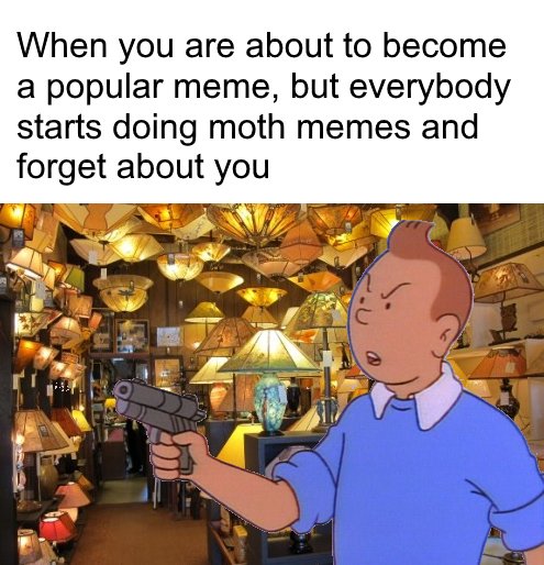 When you are about to become a popular meme but everybody starts doing moth memes and