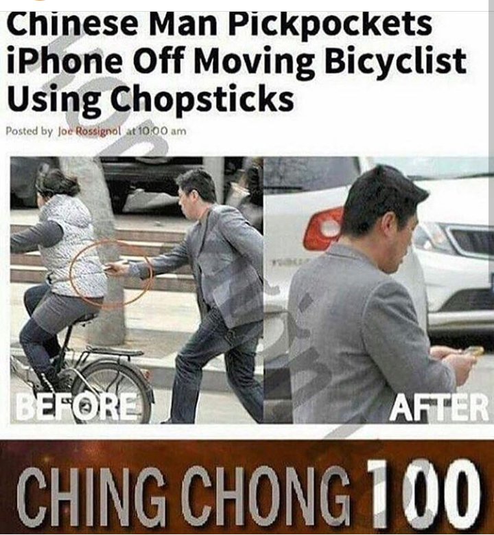 Chinese Man Pickpockets iPhone Off Moving Bicyclist Using Chopsticks
