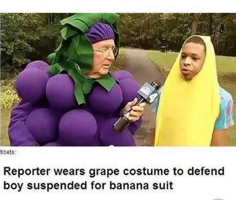 tivets Reporter wears grape costume to defend boy suspended for banana suit
