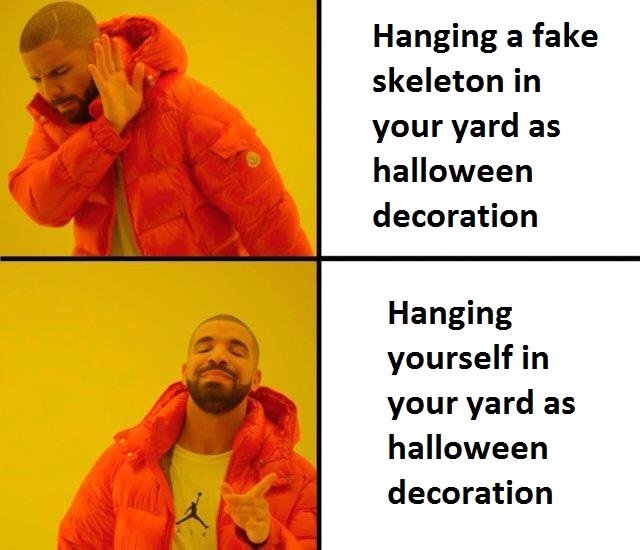 Hanging a fake skeleton in your yard as halloween decoration Hanging yourself in your yard as halloween decoration