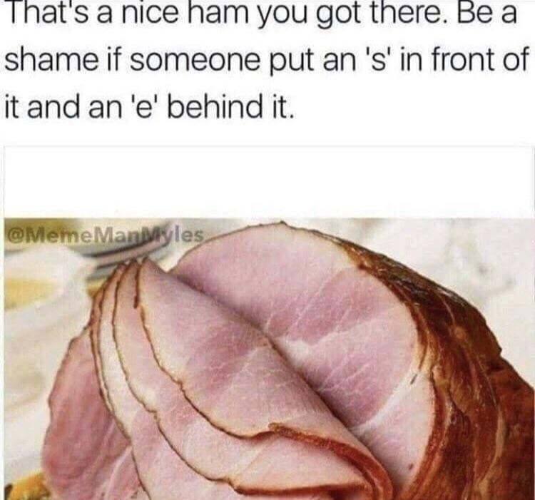 Ihats a nice ham you got there Be a shame if someone put an s in front of itand an e behind it
