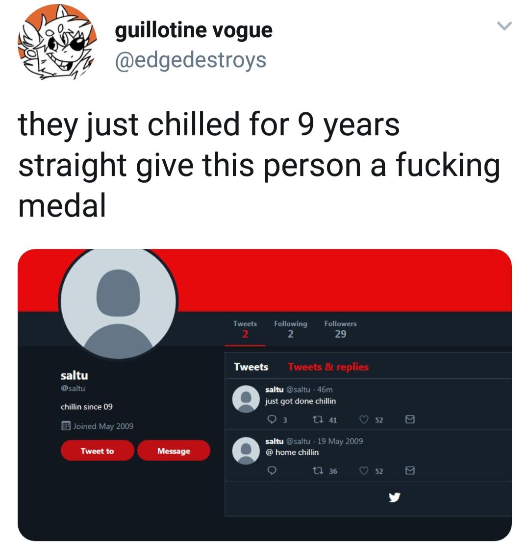 Ya4 guillotine vogue S 4 edgedestroys they just chilled for 9 years straight give this person a fucking medal 2 Tweets Tweets replies