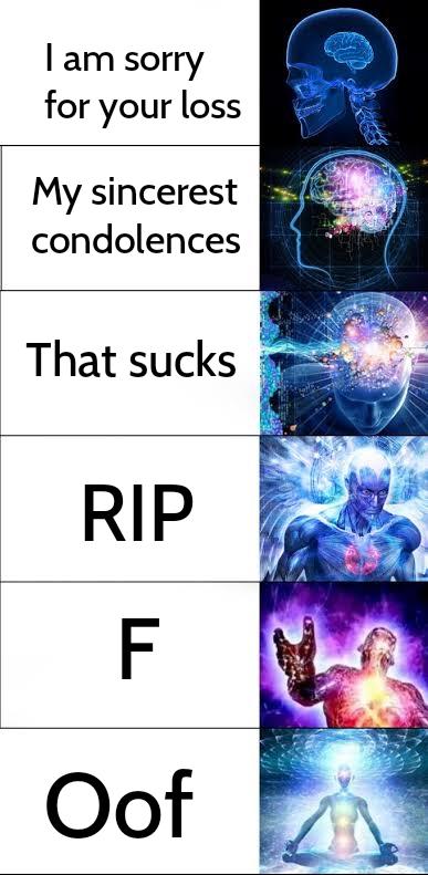 am sorry for your loss My sincerest condolences That sucks