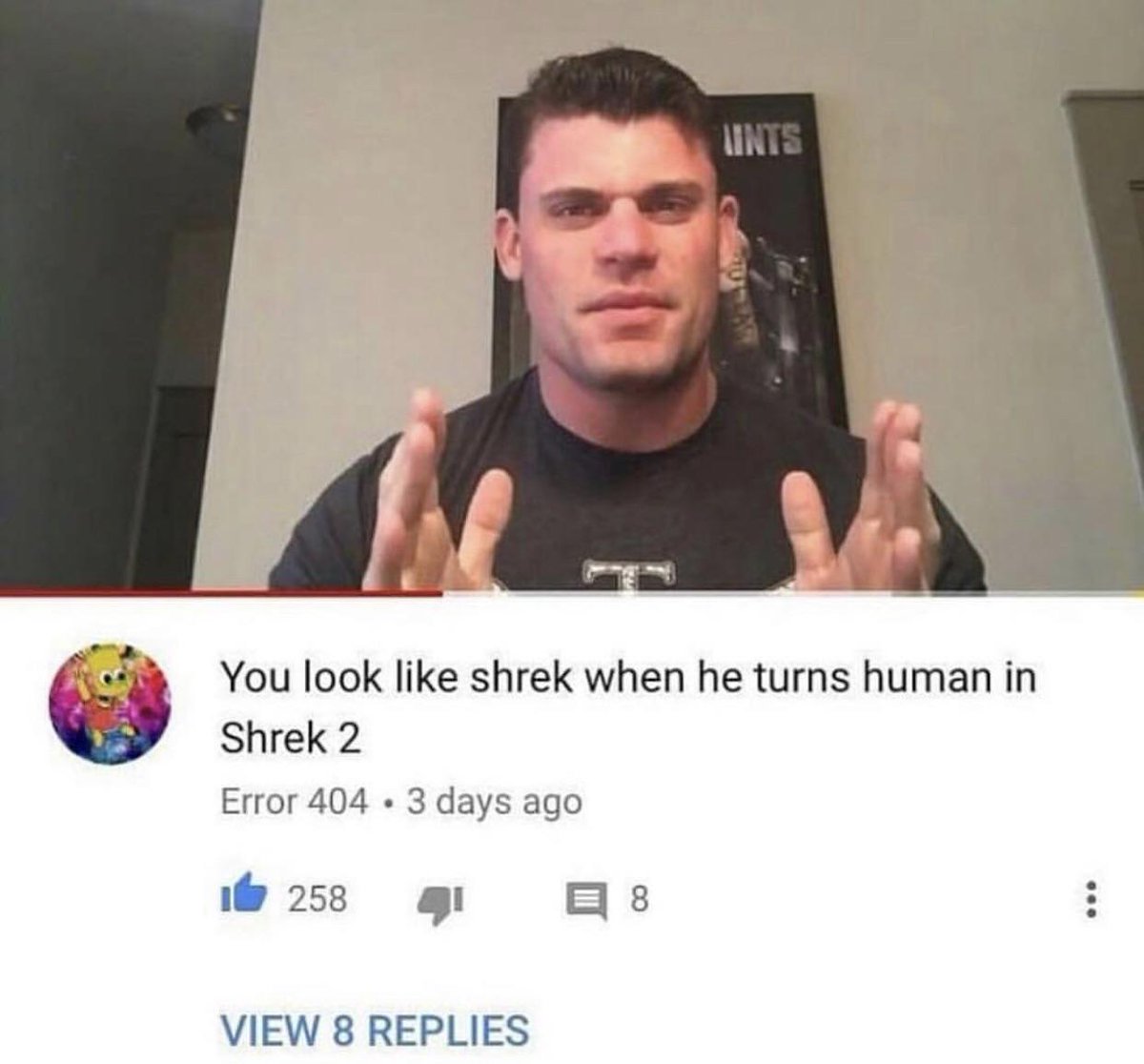 You look like shrek when he turns human in Shrek 2 Error 404 3 days ago i 258 B s VIEW 8 REPLIES