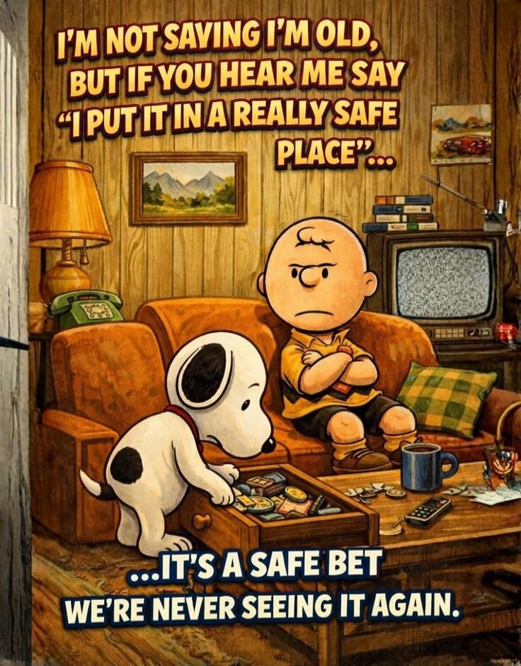 I'M NOT SAYING I'M OLD, BUT IF YOU HEAR ME SAY 'I PUT IT IN A REALLY SAFE PLACE'... IT'S A SAFE BET WE'RE NEVER SEEING IT AGAIN.