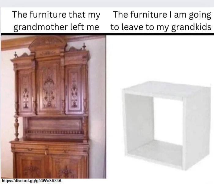 The furniture that my The furniture am going grandmother left me to leave to my grandkids e