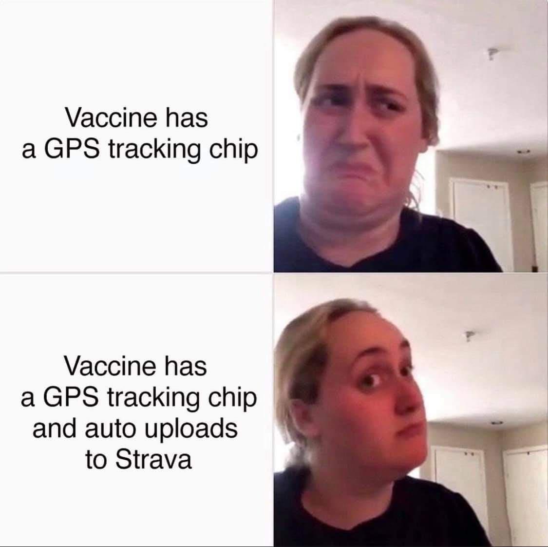 Vaccine has a GPS tracking chip Vaccine has a GPS tracking chip and auto uploads to Strava