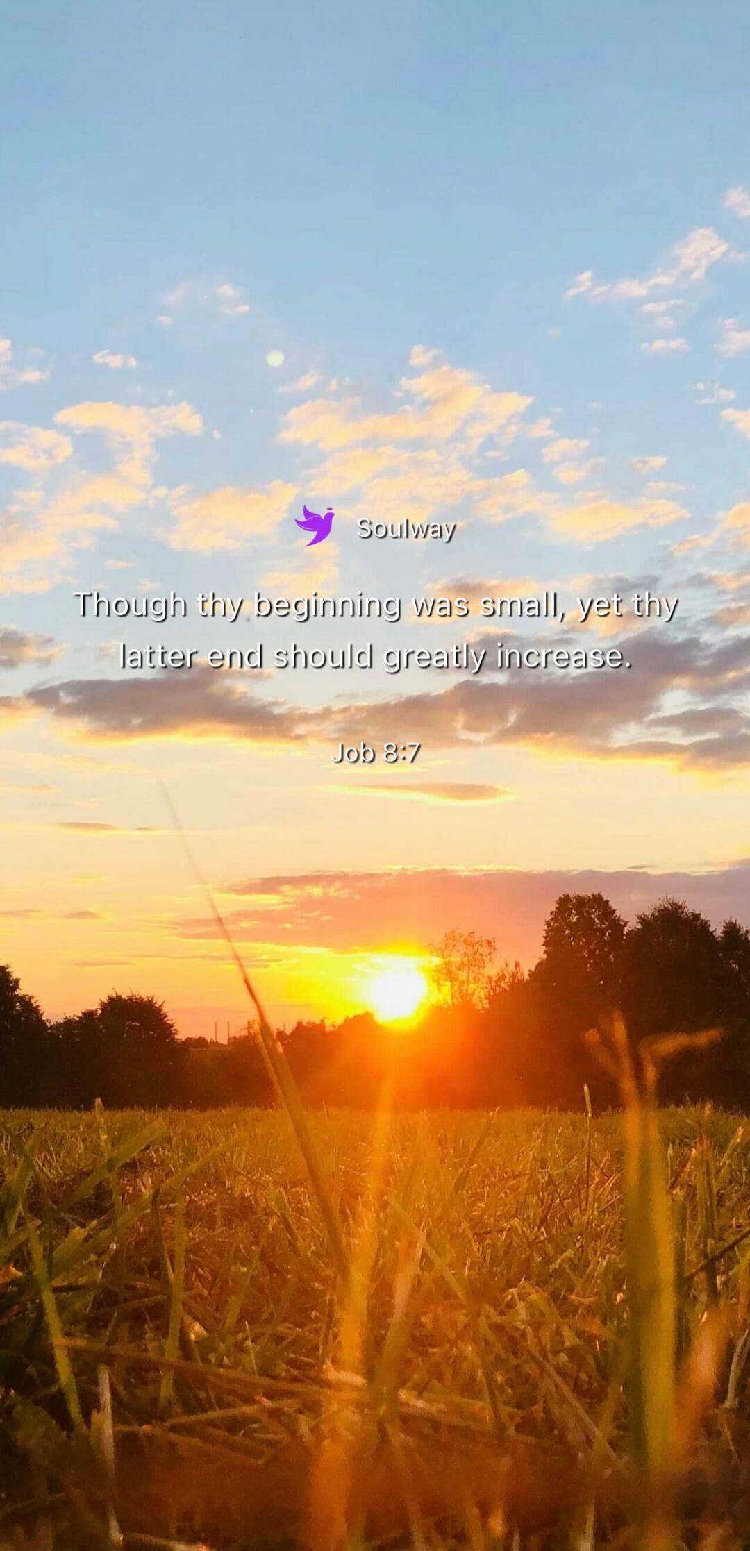 Soulway Though thy beginning was small, yet thy latter end should greatly increase. Job 8:7