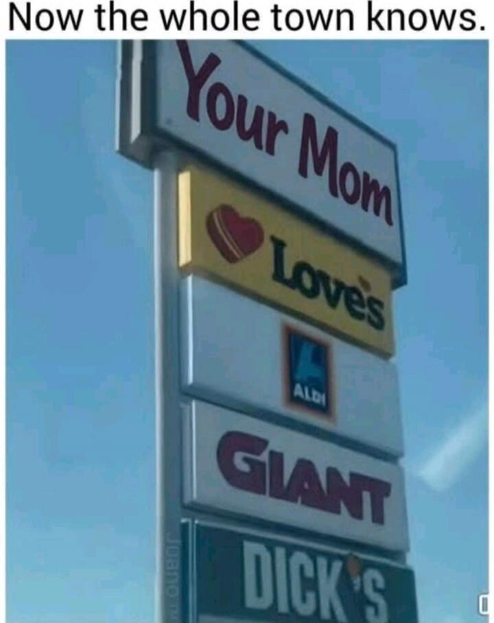 Now the whole town knows. Your Mom Loves ALDI GIANT DICK'S