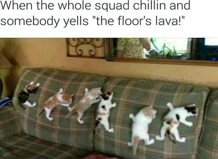 When the whole squad somebody yells the floors lava