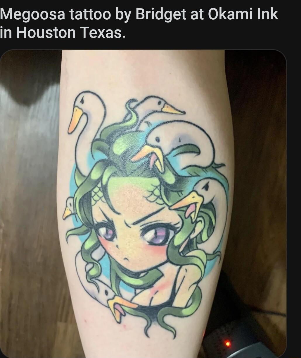 Megoosa tattoo by Bridget at Okami Ink in Houston Texas