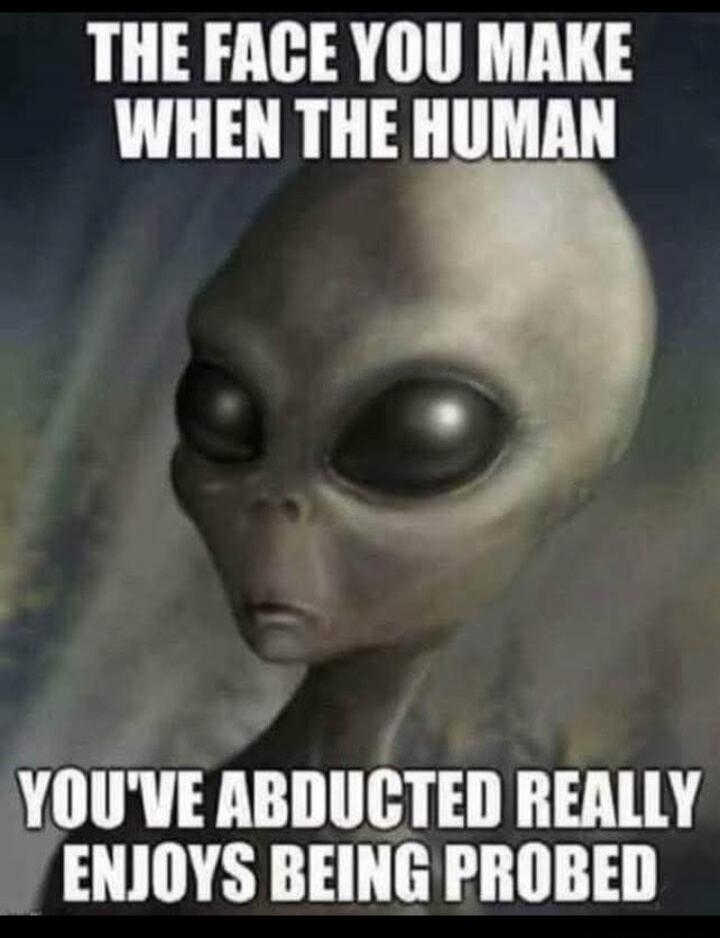THE FACE YOU MAKE WHEN THE HUMAN YOU'VE ABDUCTED REALLY ENJOYS BEING PROBED