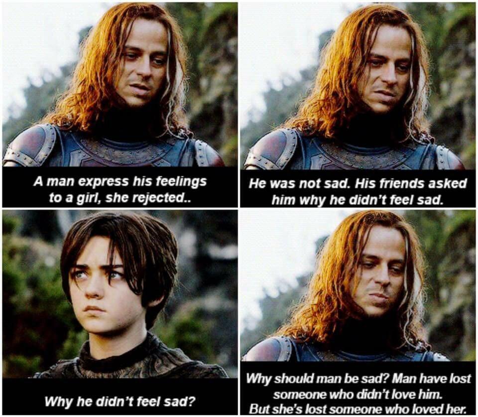 A man express his feelings to a girl she rejected Why he didnt feel sad He was not sad His friends asked him why he didnt feel sad Why should man be sad Man have lost someone who didnt love him But sl font exmnmuse wite fovard hux