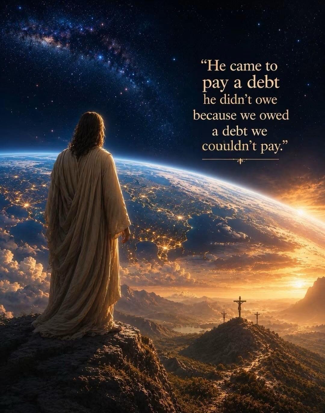 He came to pay a debt he didn't owe because we owed a debt we couldn't pay.