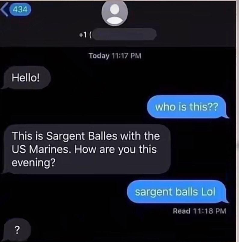 1 LCCERR R A Y Hello This is Sargent Balles with the US Marines How are you this evening Read 1118 PM