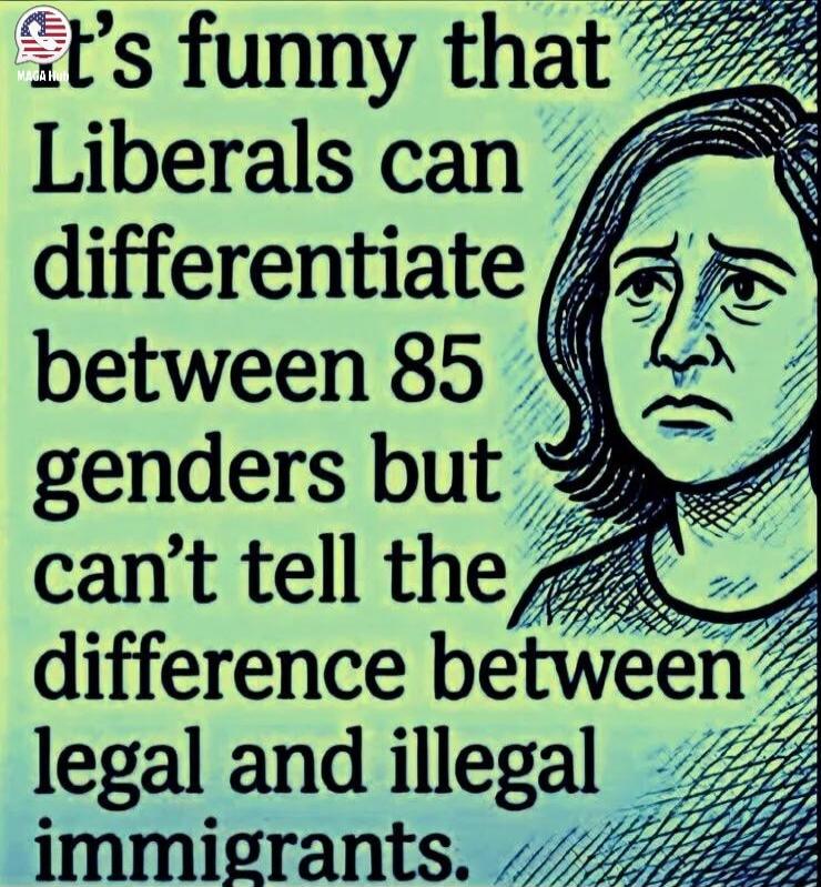 It's funny that Liberals can differentiate between 85 genders but can't tell the difference between legal and illegal immigrants.