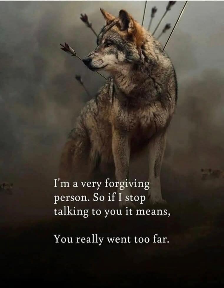 I'm a very forgiving person. So if I stop talking to you it means, You really went too far.